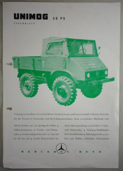 Typenblatt 7 Datenblatt Mercedes Unimog 411 30 PS Stand 1958