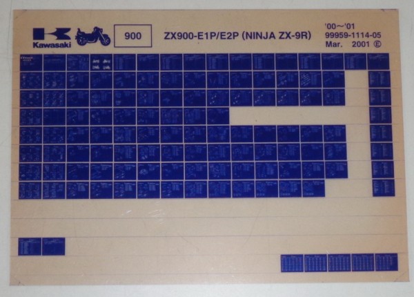 Microfich Ersatzteilkatalog Kawasaki NINJAZX 9R ZX900 E1P/E2P Model 00-01 von 01