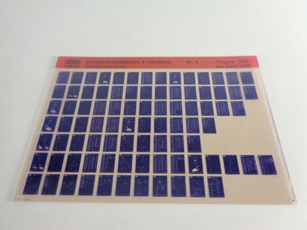 Microfich Teilekatalog Sabo Benzin-Rasenmäher 52 cm, 4-Takt-Motor von 05/1997