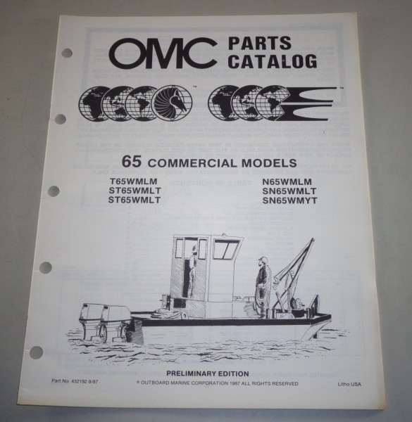 Teilekatalog OMC Bootsmotor Außenborder 65 Commercial Models ab T65WMLM von 1987