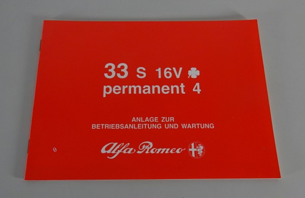 Nachtrag Betriebsanleitung Alfa Romeo 33 S 16V Quadrofoglio Allrad Stand 08/1990