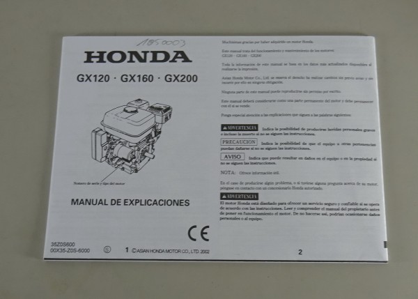 Manual de Explicaciones Honda Generator GX120 GX160 GX200 Stand 2002