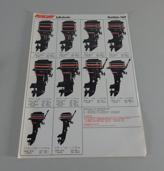 Preisliste Mercury Außenborder 6- / 4- / 2- & 1-Zylinder Stand 1969