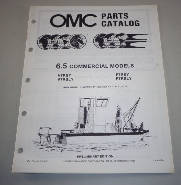 Teilekatalog OMC Bootsmotor Außenborder 6.5 Commercial Models ab V7RSY v. 1987