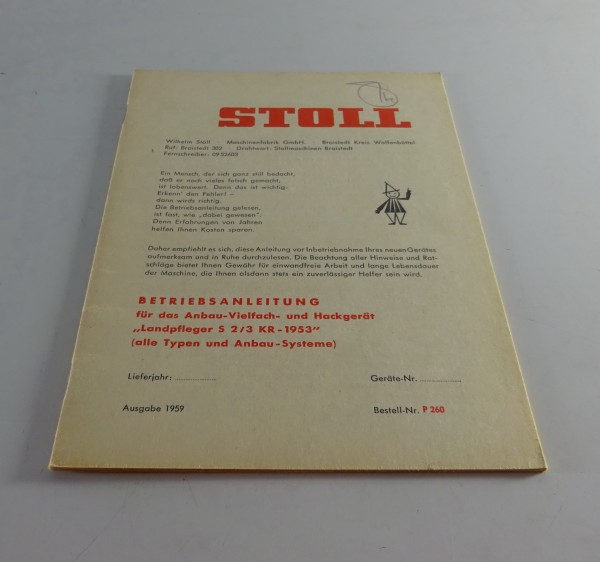 Betriebsanleitung Stoll Vielfachgerät Landpfleger S 2/3 KR-1953 Stand 1959