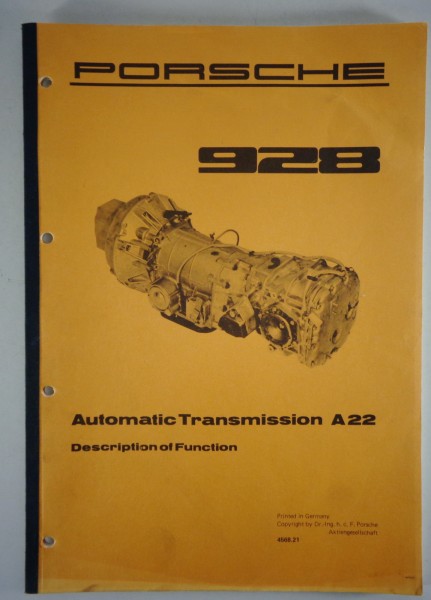 Workshop manual / Service Information Porsche 928 Automatic Transmission A22