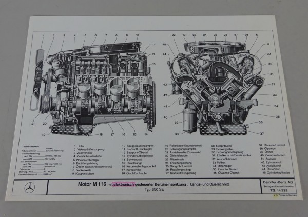 Schnittbild Mercedes-Benz Motor M 116 in W116 350 SE Stand 08/1973