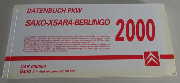 Tabellenbuch Citroen Saxo / Xsara / Berlingo Stand 2000