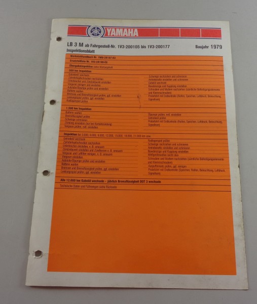 Inspektionsblatt Yamaha LB 03 M Typ 1V3 Stand 1979