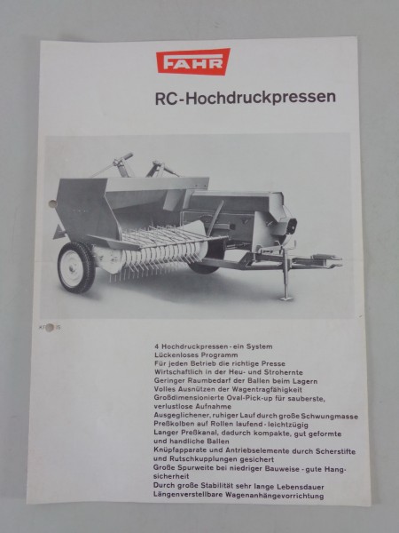 Prospekt / Broschüre Fahr RC-Hochdruckpressen ER 40, KR 40 & 45