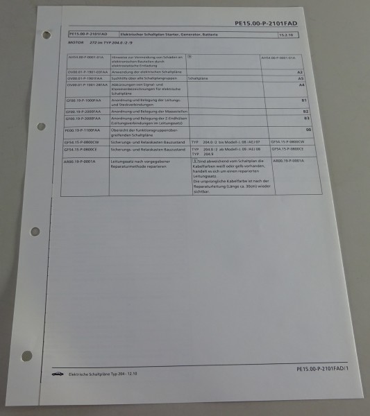Schaltplan Mercedes-Benz W204 Starter, Generator, Batterie | Motor 272 | 12/2010