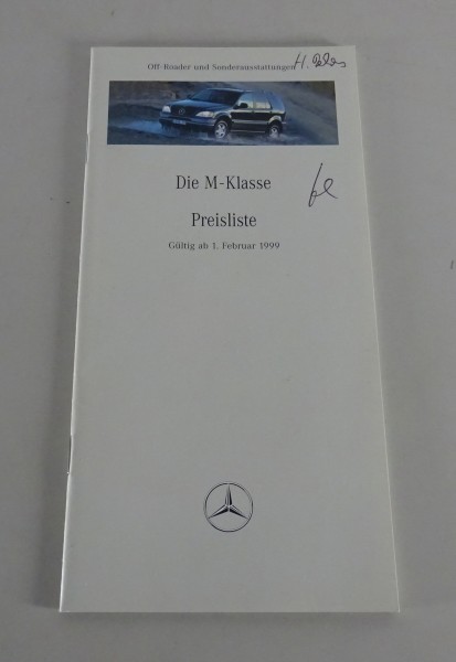 Preisliste Mercedes Benz M-Klasse W163 gültig ab 01/02/1999