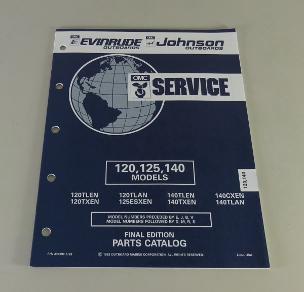 Teilekatalog OMC Evinrude / Johnson Outboards 120 / 125 / 140 PS Models von 5/92