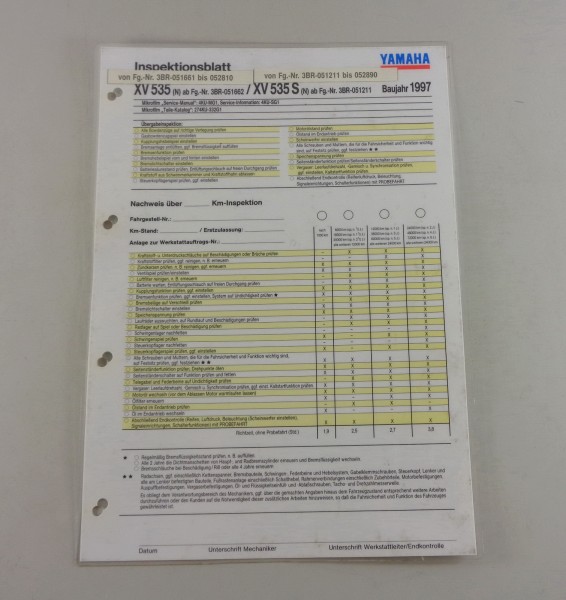 Inspektionsblatt Yamaha XV 535 Typ 3 BR Stand 1997