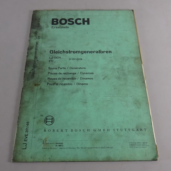 Teilekatalog Bosch Gleichstromgeneratoren LJ / GEH... EH... von 04/1967