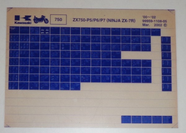 Microfich Ersatzteilkatalog Kawasaki NINJAZX 7R ZX750 P5-P7 Model 00-02 von 3/02