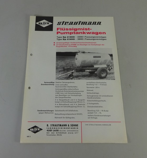 Prospektblatt / Broschüre BSL Strautmann Güllewagen Typ Sp 2300 / 2900 von 1968