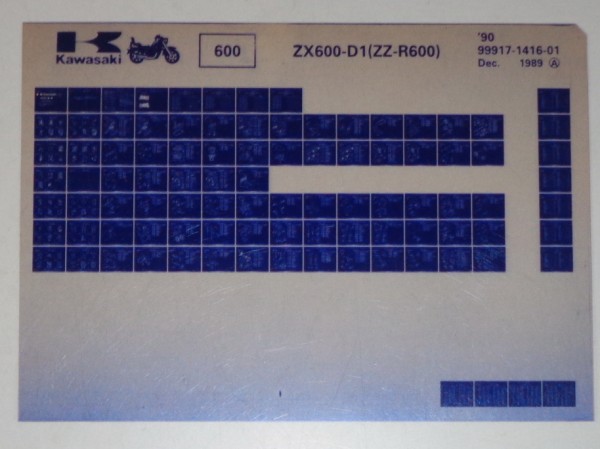 Microfich Ersatzteilkatalog Kawasaki ZZ R 600 ZX 600 D1 Model 90 von 12/89