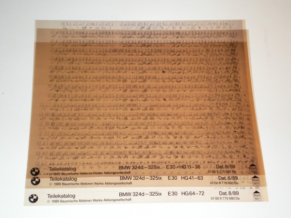Microfich Ersatzteilkatalog BMW 324d - 325ix / E30 - Stand 08/1989