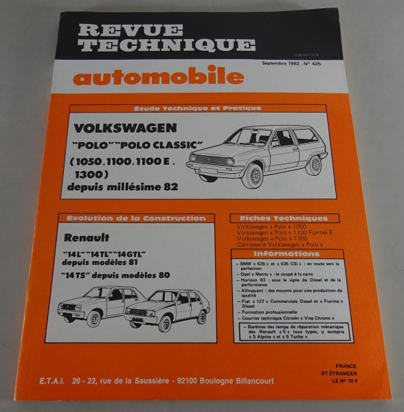 Reparaturanleitung Revue Technique VW Polo / Renault R14 Stand 09/1982