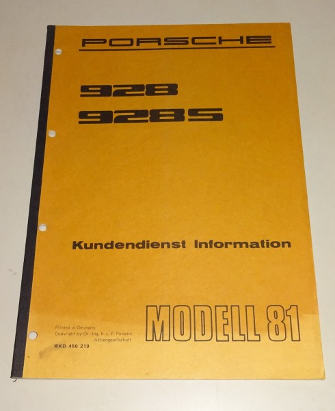 Werkstatthandbuch / Kundendienst Information Porsche 928 / 928 S Modelljahr 1981