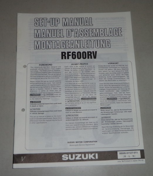 Montageanleitung / Set Up Manual Suzuki RF 600R Stand 07/1996