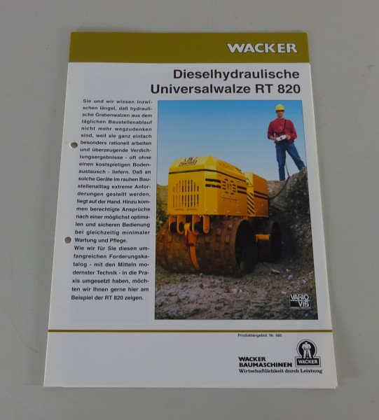 Prospekt / Broschüre Wacker Universalwalze RT 820 Stand 01/1995