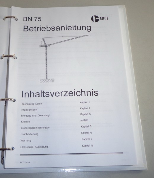 Betriebsanleitung Potain BKT Kran BN 75 von 02/1998