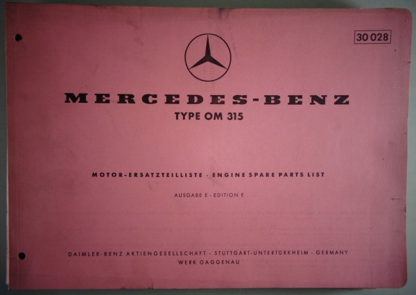 Teilekatalog Mercedes Benz LKW Dieselmotor OM 315 Stand 03/1961