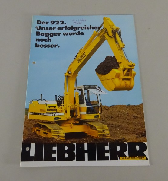 Prospekt / Broschüre Liebherr Hydraulikbagger 922 Stand 02/1985