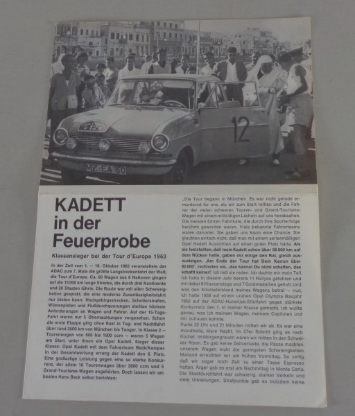 Bericht Opel Kadett A Tour d'Europe von 1963