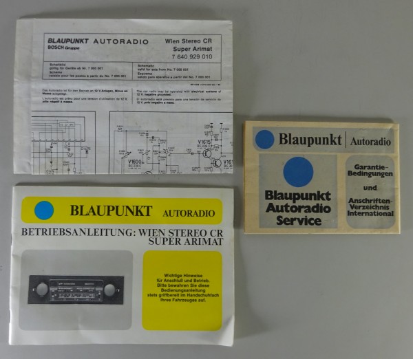 Betriebsanleitung Blaupunkt Autoradio Wien Stereo CR Super Arimat Stand 07/1979