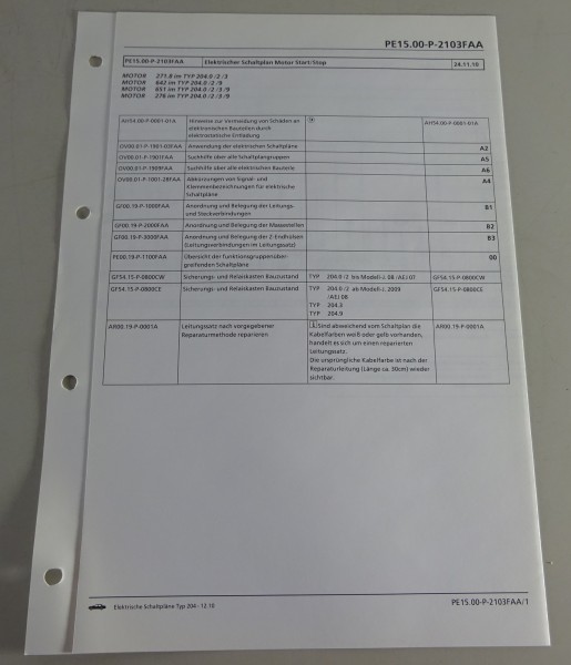 Schaltplan Mercedes-Benz W204 Motor Start/Stop Motor 271 / 642 / 651 / 276 12/10