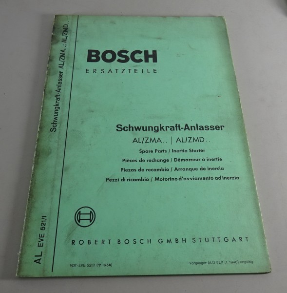 Teilekatalog Bosch Schwungkraft-Anlasser AL/ZMA.. / AL/ZMD.. Stand 07/1964