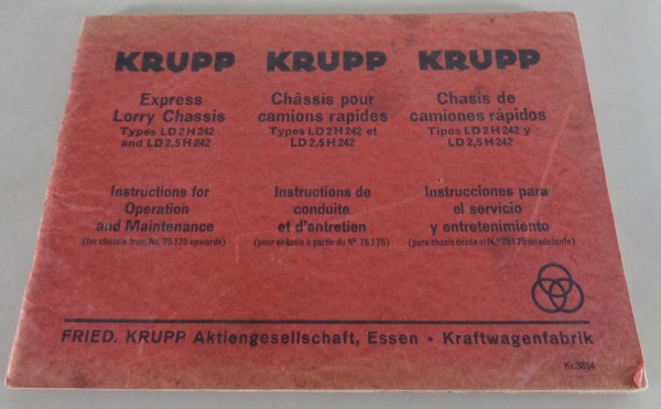 Owner's Manual / Handbook Krupp Express Lorry Chassis Type LD 2 / 2,5 H 242
