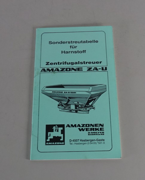 Sonderstreutabelle Harnstoff für Zentrifugalstreuer Amazone ZA-U Stand 02/1993