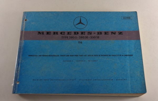 Teilekatalog Mercedes Benz S-Klasse W116 280 S / SE / 350 SE Stand Juni 1972