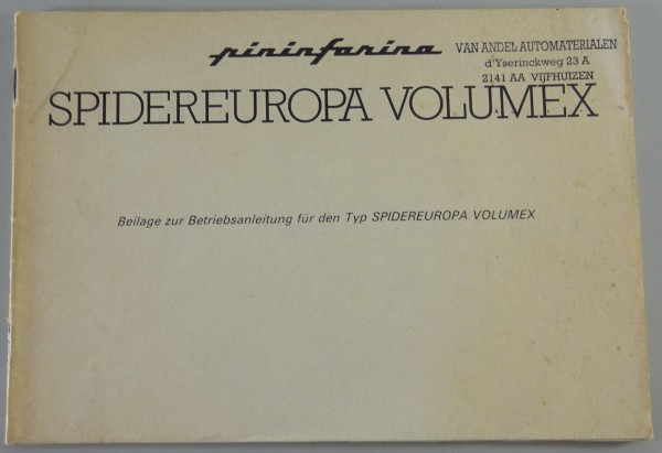 Betriebsanleitung Beilage Fiat / Pininfarina Spidereuropa Volumes Stand 1983/84