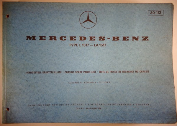 Teilekatalog / Ersatzteilliste Mercedes Benz Typ L 1517 - LA 1517 Stand 01/1970