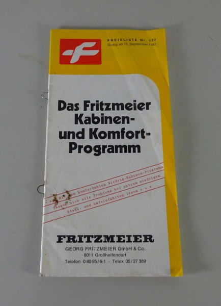 Prospekt / Broschüre Fritzmeier Kabinen- & Komfort-Programm Stand 09/1981