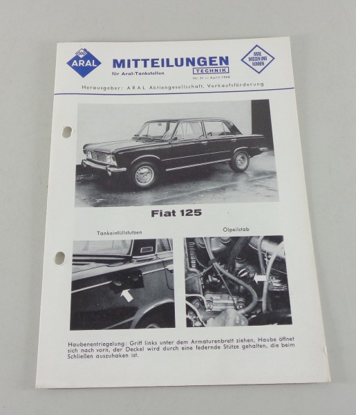 Service Mitteilung Aral Fiat 125 von 04/1968