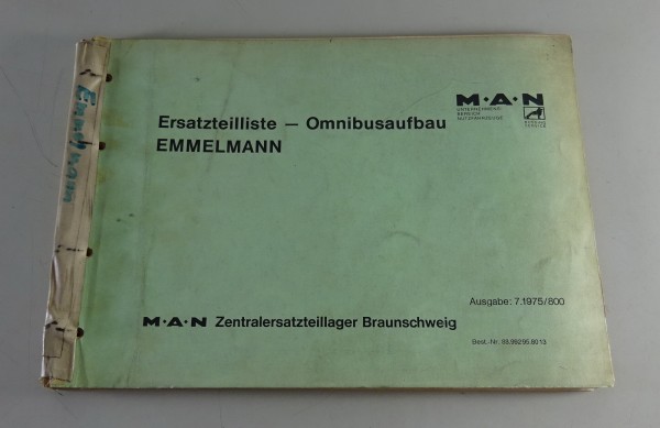 Teilekatalog / Ersatzteilliste Büssing / MAN Emmelmann - Onmibusaufbau v. 7/1975