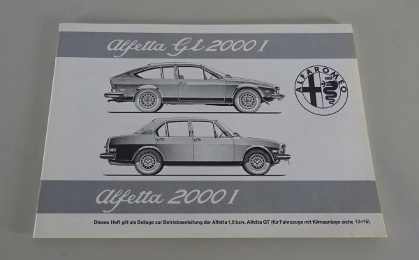 Betriebsanleitung Alfa Romeo GT 2000 + Alfetta Klimaanlage Stand 02/1977