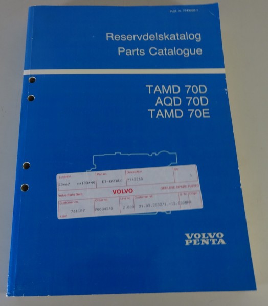 Parts Catalog / Reservdelskataog Volvo Penta TAMD 70D / AQD 70D / TAMD 70E 11/87