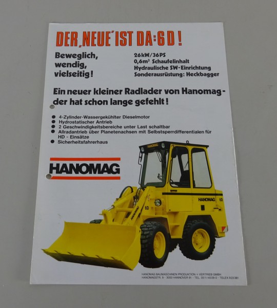 Prospekt / Broschüre Hanomag Radlader 6 D Stand 06/1985