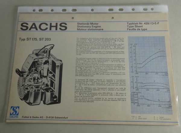 Typenblatt /Technische Daten Sachs Typ ST 175 / ST 203 Stand 10/1974