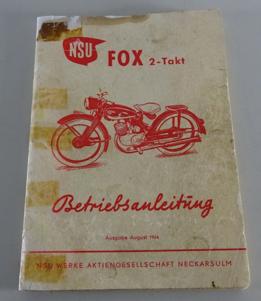 Betriebsanleitung / Handbuch NSU Fox 125ccm 2-Takt Stand 08/1954