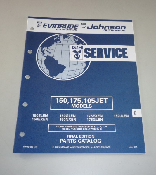 Teilekatalog OMC Evinrude Johnson Außenborder 150 / 175 / 105JET Models von 1992