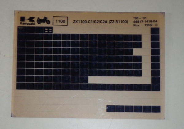 Microfich Ersatzteilkatalog Kawasaki ZZR1100 ZX1100 C1-C2A Model 90-91 von 11/90