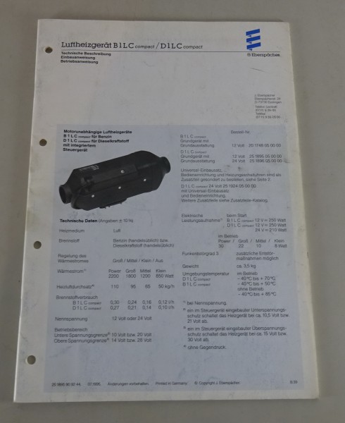 Technische Beschreibung/Einbauanweisung Eberspächer B1LC / LD1LC / -compact